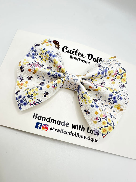 Floral Bee Large Pinch Bow
